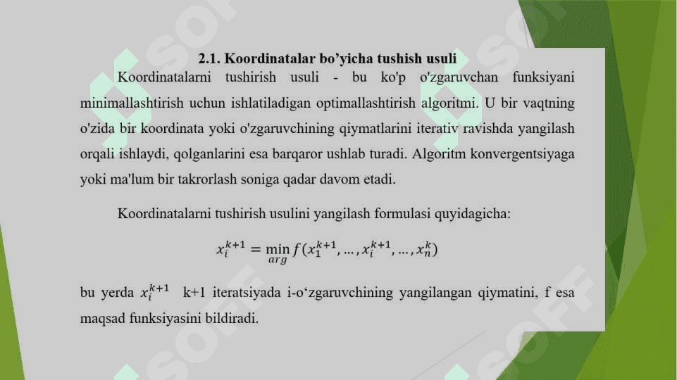 Kordinatalar boʻyicha tushish usuli 3