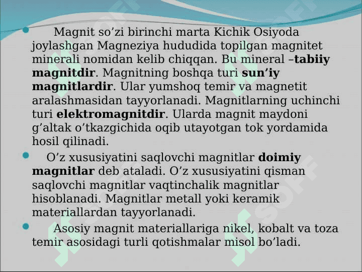 Magnit zanjirlari. Transformatorlarni vazifasi va qo’llanilish sohalari 2