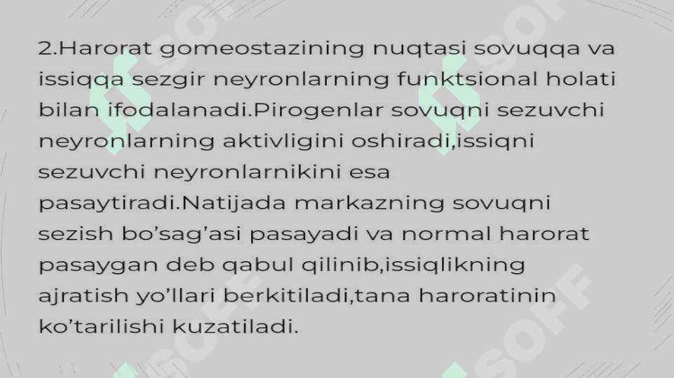 Pirogen moddalar termoregulyatsiya jarayonidagi ahamiyati 2