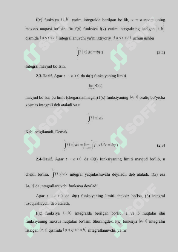 Chegaralanmagan funksiyaning xosmas integrallari 8
