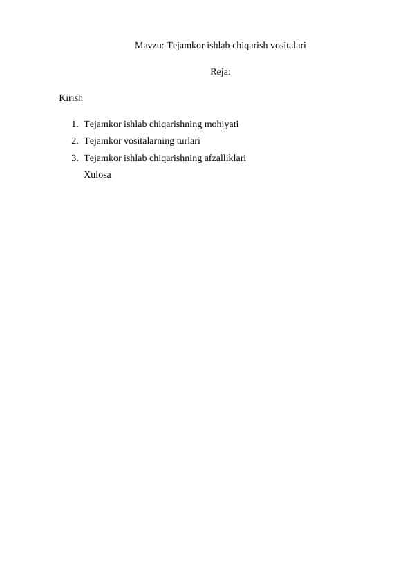 Tejamkor ishlab chiqarish vositalari