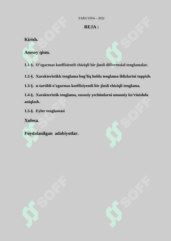 Chiziqli bir jinsli o’zgarmas koeffitsientli tenglamalar va Eyler tenglamasi 2