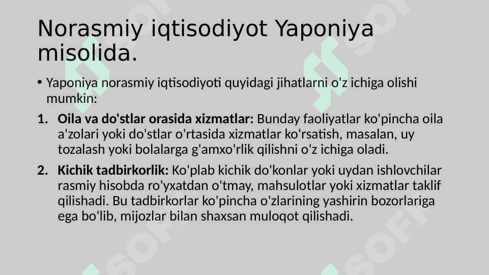 Norasmiy iqtisodiyot Yaponiya misolida. 2