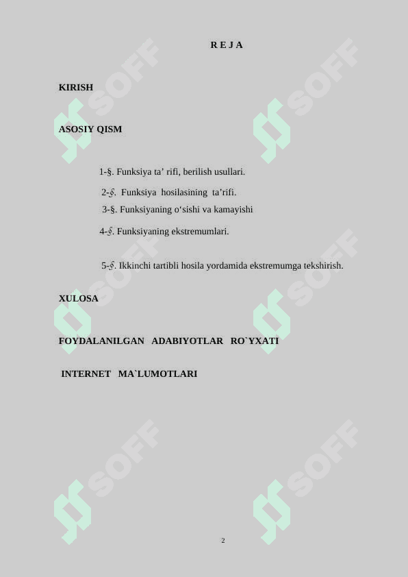 Bir o‘zgaruvchili funksiyaning monotonligi va ekstremumi 2