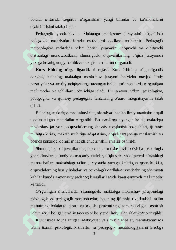 Bolaning maktabga moslashuvining ahamiyati 8