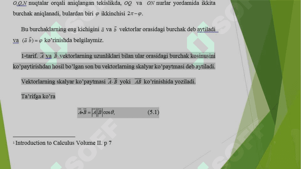Vektorlarning skalyar va vektor ko’paytmasi 3