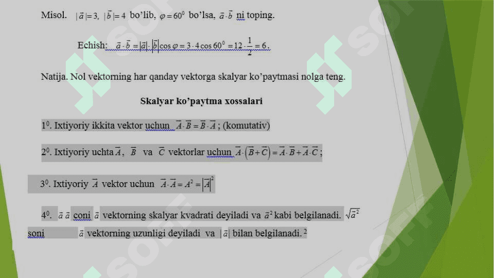 Vektorlarning skalyar va vektor ko’paytmasi 4