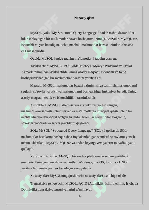 Omonatchilar va bank omonatlarini hisobga olishni avtomatlashtirishni tashkil etish uchun ma’lumotlar bazasini loyihalash 6