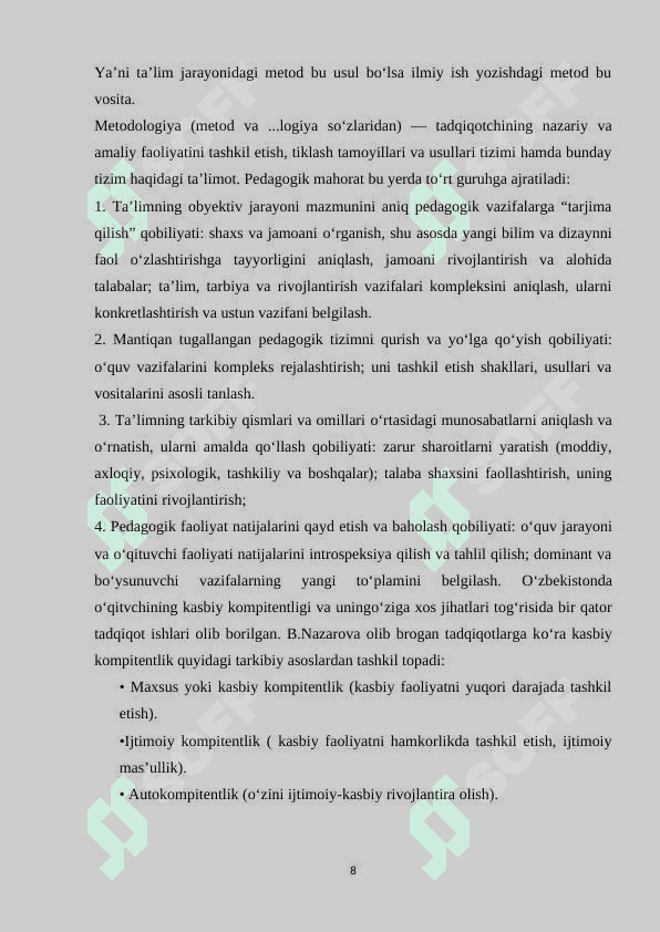 Mahoratli pedagogni o‘qishda kasbiy  kompitentsiyasini rivojlantirish 8