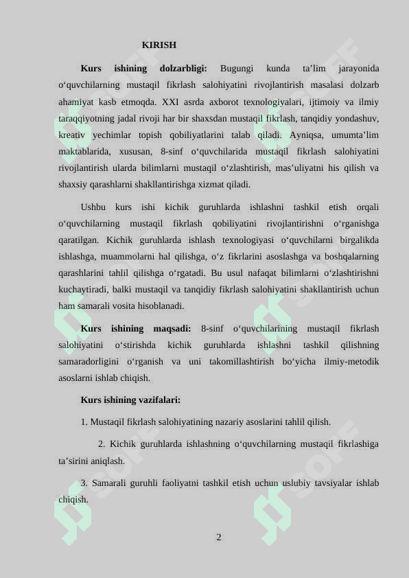 8-SINF O‘QUVCHILARINING MUSTAQIL FIKRLASH SALOHIYATINI O‘STIRISHDA KICHIK GURUHLARDA ISHLASHNI TASHKIL QILISH 2