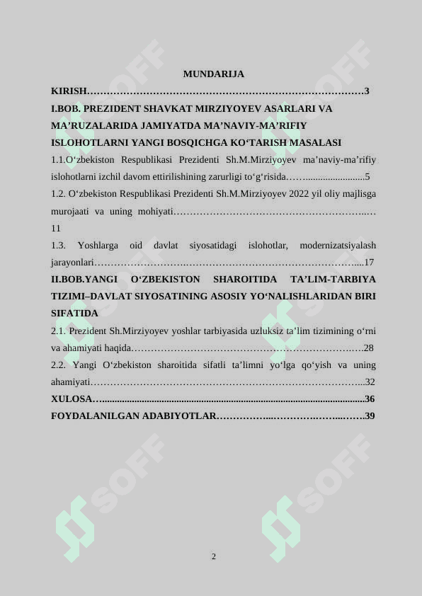 Oʻzbekiston respublikasi prezidenti sh.mirziyoyevning keng miqyosidagi islohatlari va uning mazmuni 2
