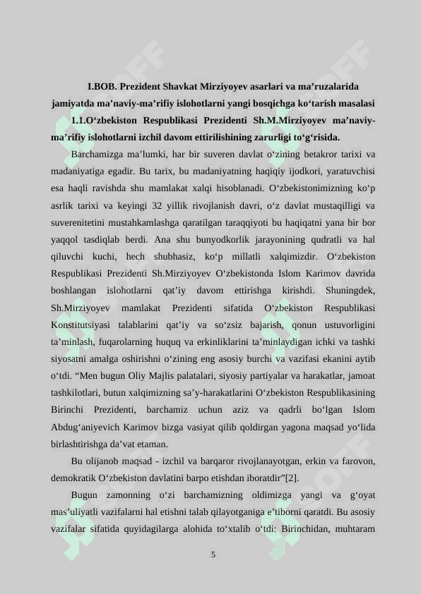 Oʻzbekiston respublikasi prezidenti sh.mirziyoyevning keng miqyosidagi islohatlari va uning mazmuni 5