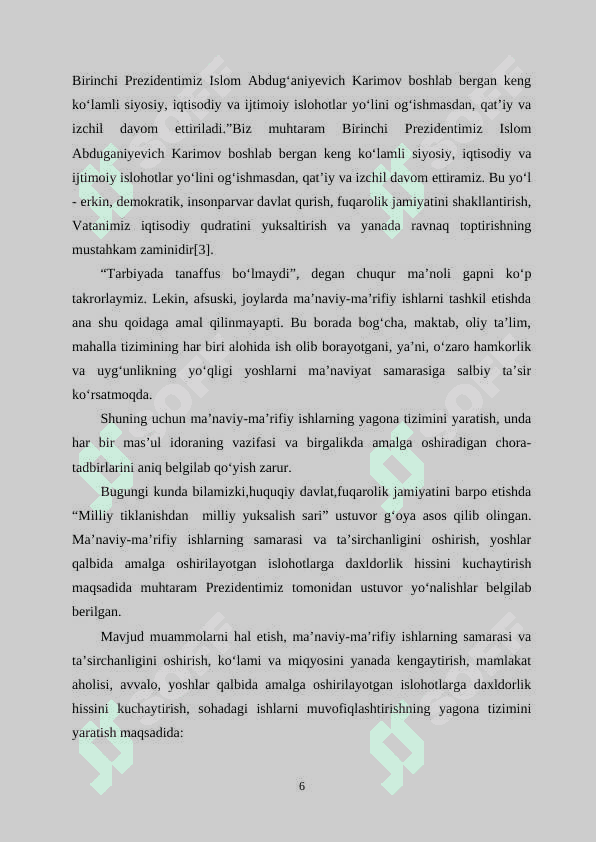 Oʻzbekiston respublikasi prezidenti sh.mirziyoyevning keng miqyosidagi islohatlari va uning mazmuni 6