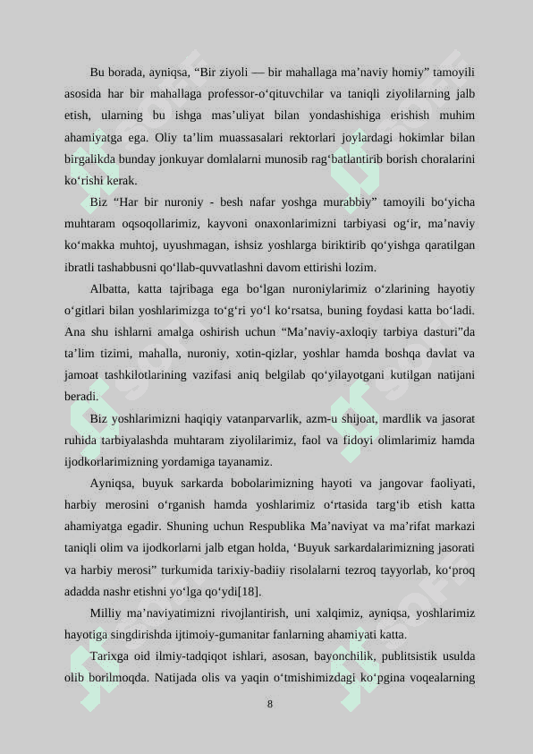 Oʻzbekiston respublikasi prezidenti sh.mirziyoyevning keng miqyosidagi islohatlari va uning mazmuni 8