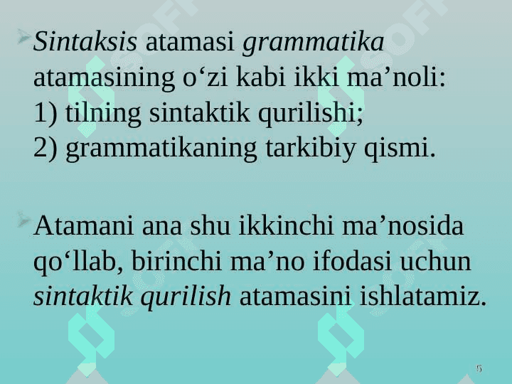 Sintaksisning tadqiq manbayi va boʻlimlari. Nutq sintaksisi va lisoniy sintaksis 5