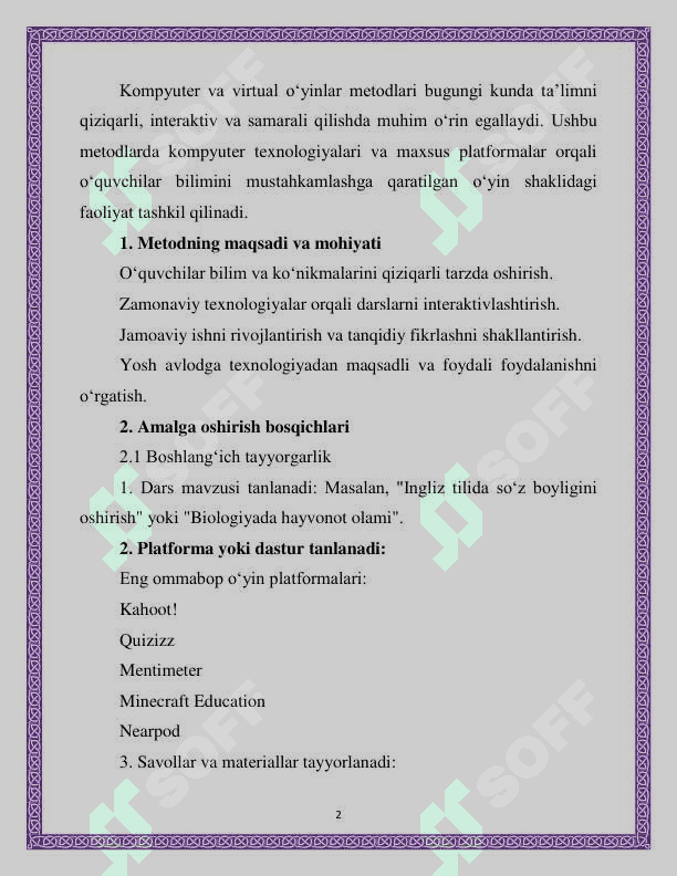 Kompyuter va virtual o‘yinlar orqali dars o‘tish metodikasi 2