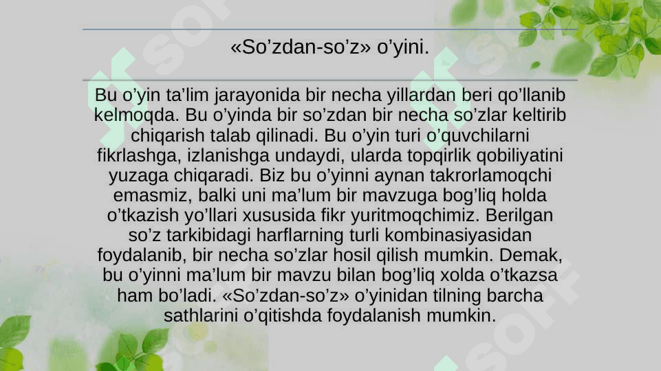 O'zbek tili darslarida o'yin usullaridan foydalanish shakllari 7