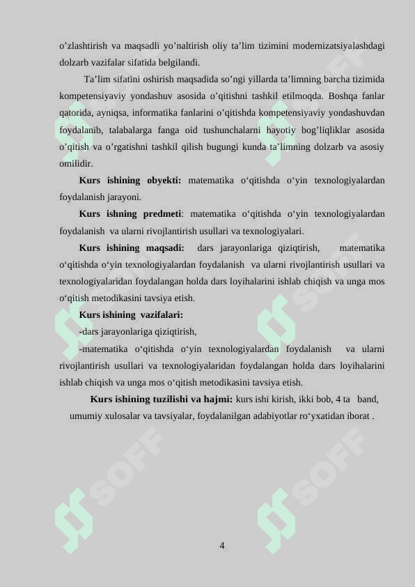 MATEMATIKA O‘QITISHNI  TASHKIL ETISH FORMALARI.  SINF DARS SISTEMASI. 4