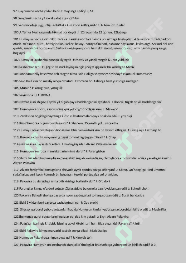 AVLODLAR DOVONI dan savollar javobi bilan 4