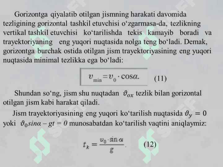 GORIZONTGA QIYA OTILGAN JISM HARAKATI 8