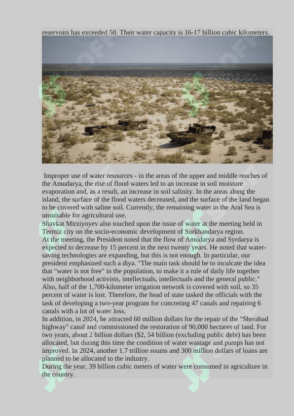 Factors leading to drinking water shortage and drought in Uzbekistan 4