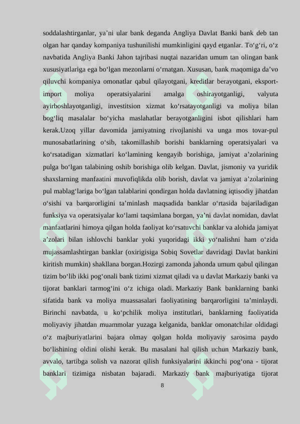 Bank tizimi - moliya tizimining asosiy tarkibiy qismi sifatida 8