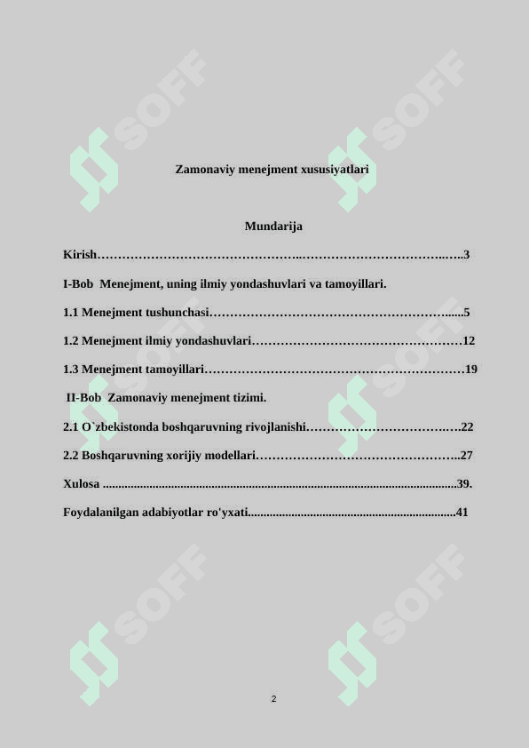 Zamonaviy menejment xususiyatlari 2