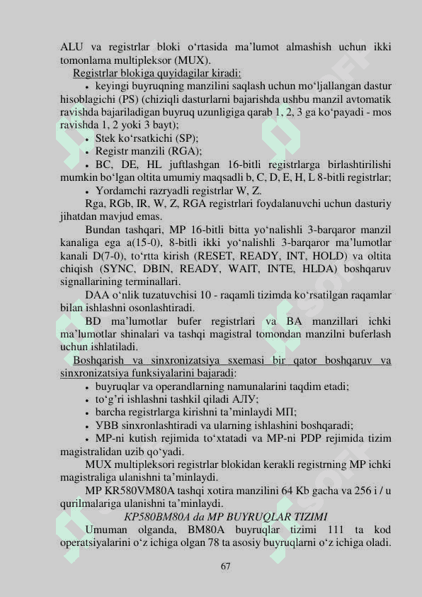 BUYRUQLAR TIZIMINING ARXITEKTURASI.  ASSEMBLER TILINING ASOSIY OPERATORLARI BILAN  TANISHISH 3