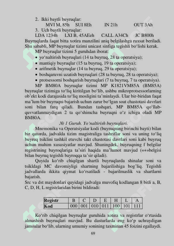 BUYRUQLAR TIZIMINING ARXITEKTURASI.  ASSEMBLER TILINING ASOSIY OPERATORLARI BILAN  TANISHISH 5