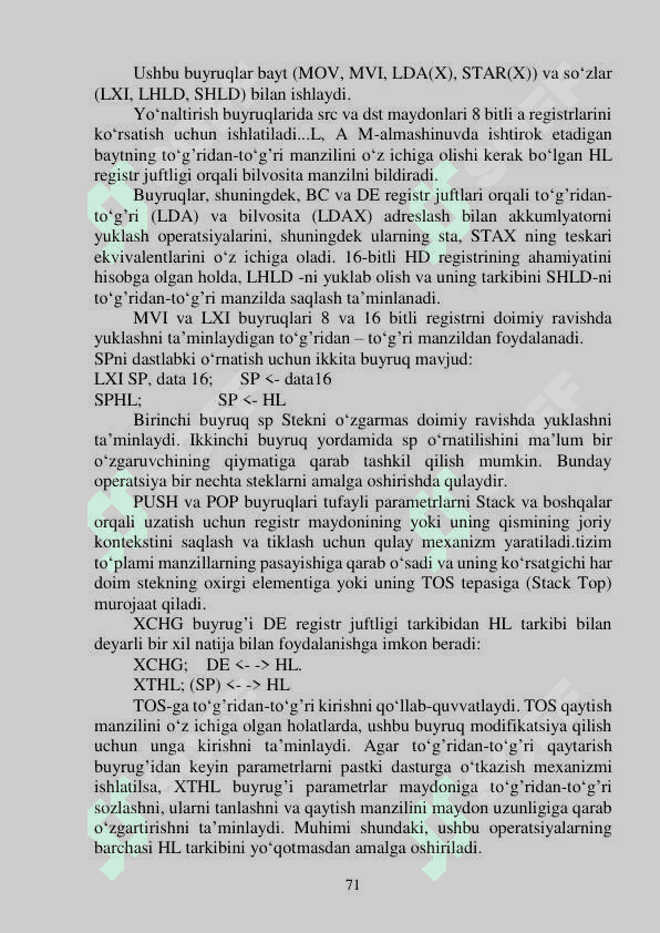 BUYRUQLAR TIZIMINING ARXITEKTURASI.  ASSEMBLER TILINING ASOSIY OPERATORLARI BILAN  TANISHISH 7