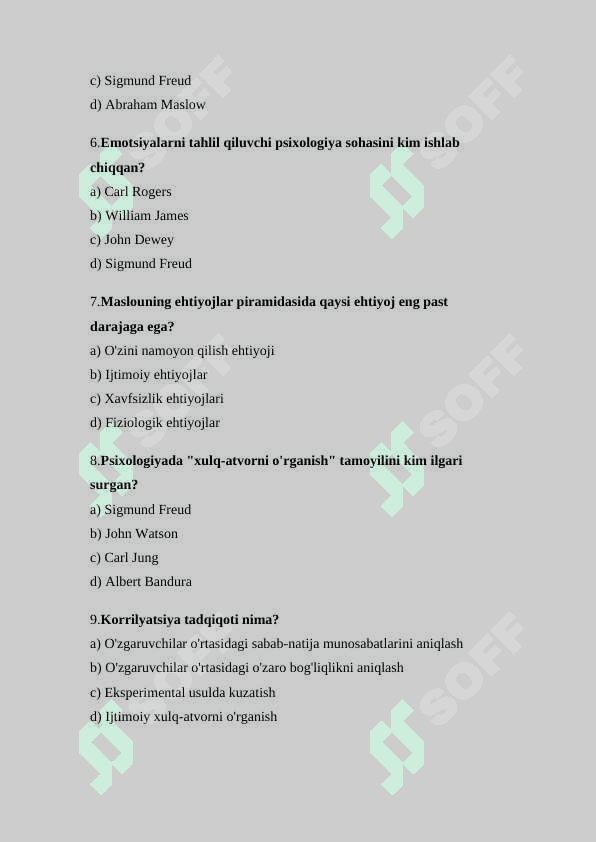 Psihologiya test 100 ta  savollar va javoblar bilan 2