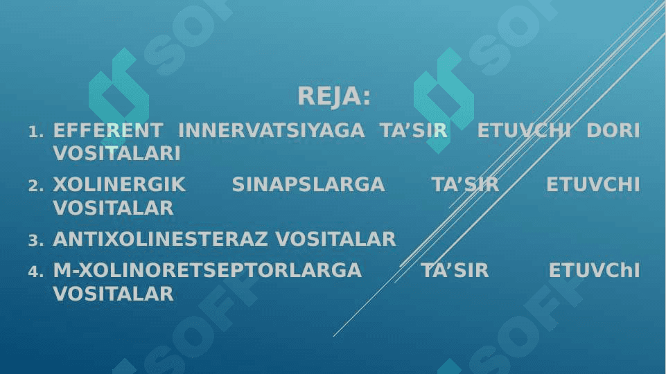 M-VA N-  XOLINOMIMETIK VOSITALAR, M- VA N- XOLINOBLOKATOR VOSITALAR. ANTIXOLINESTERAZA  VOSITALARI. M- XOLINOMIMETIK VOSITALAR. M-XOLINOBLOKATOR VOSITALAR 2