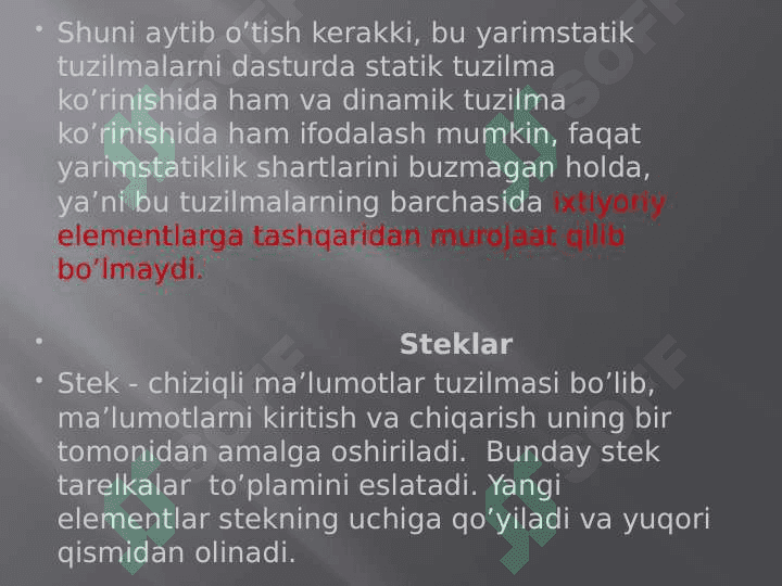 Stek, navbat va dek. Stek, navbat va deklarni massiv yordamida tasvirlash va ular ustida amal bajarish algoritmlari. 3
