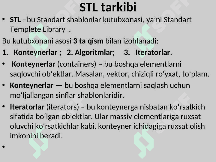 Chiziqli ma’lumotlar tuzilmalari. Chiziqli konteynerlar va ularni qo‘llash.  Iteratorlar. 3