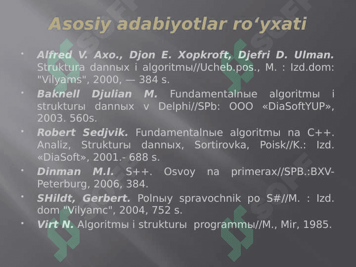 “Ma’lumotlar tuzilmasi va algoritmlar” fanining maqsadi va vazifasi 2