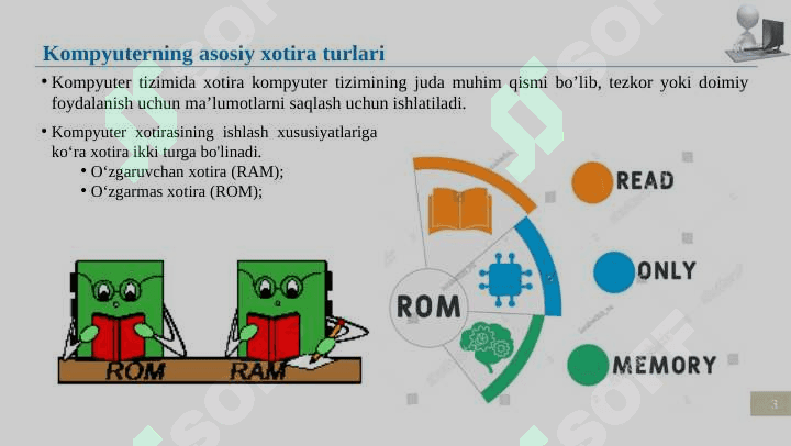 Xotiraning tashkil etilishi va turlari. Xotira iyerarxiyasi. Ichki xotiraning tashkil etilishi. Stek xotira 3