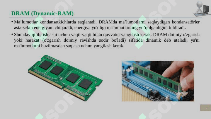 Xotiraning tashkil etilishi va turlari. Xotira iyerarxiyasi. Ichki xotiraning tashkil etilishi. Stek xotira 7