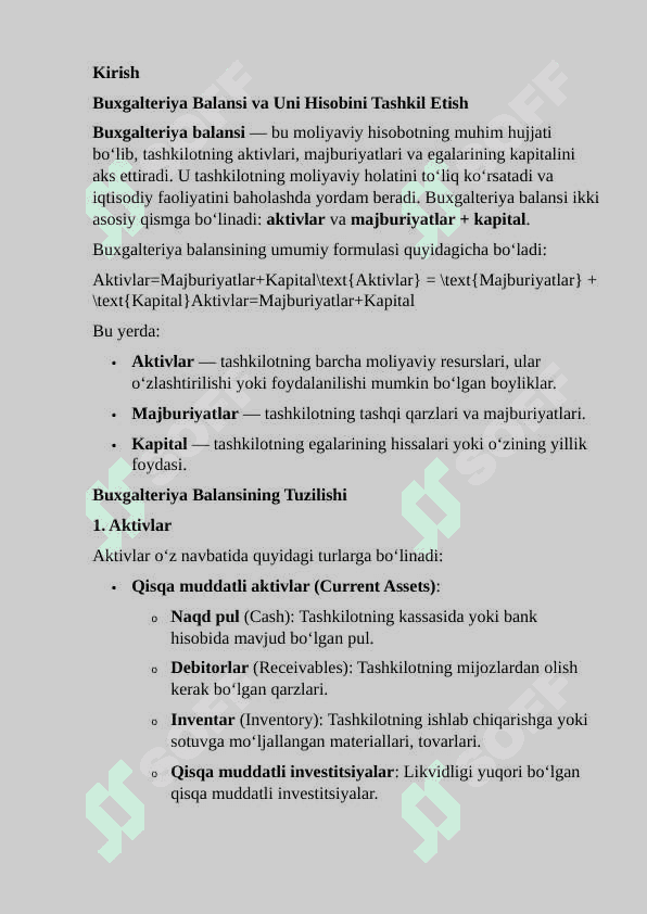 Buxgalteriya balansi uni xisobini tashkil etish. 2