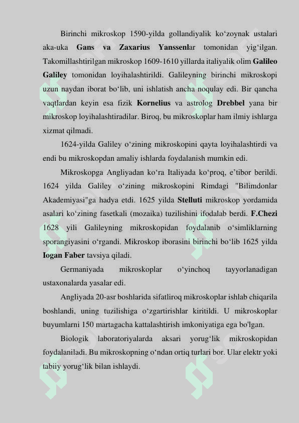 Mikroskop tuzilishi va u bilan ishlash 2