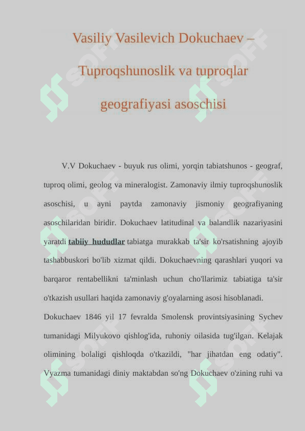 Vasiliy Vasilevich Dokuchaev – Tuproqshunoslik va tuproqlar geografiyasi asoschisi 3