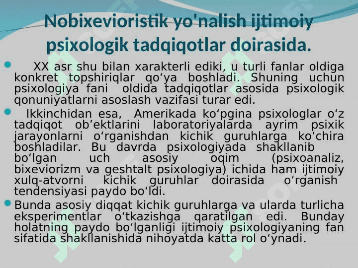 Ijtimoiy psixologiyaning asosiy zamonaviy yo’nalishlari 2