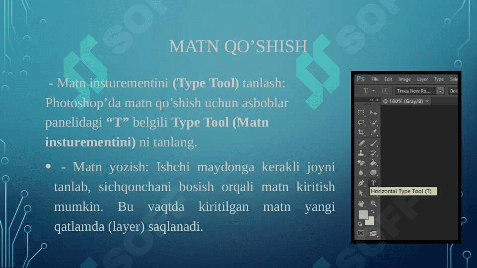 Adobe Photoshop dasturida matnlar bilan ishlash pptx 4