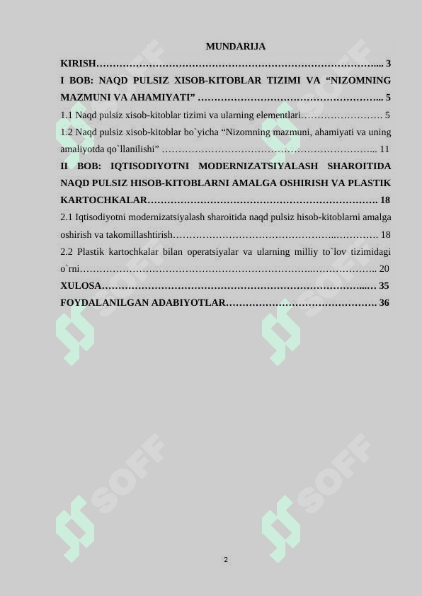 Naqd pulsiz hisob kitoblar hisobi 2