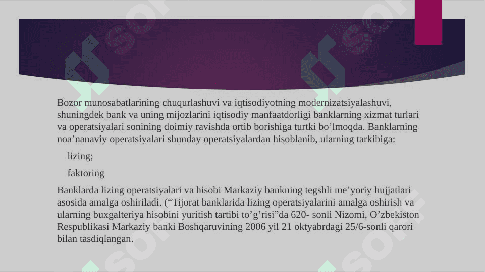Banklarda lizing va factoring operatsiyalarining buxgalteriya hisobi 3