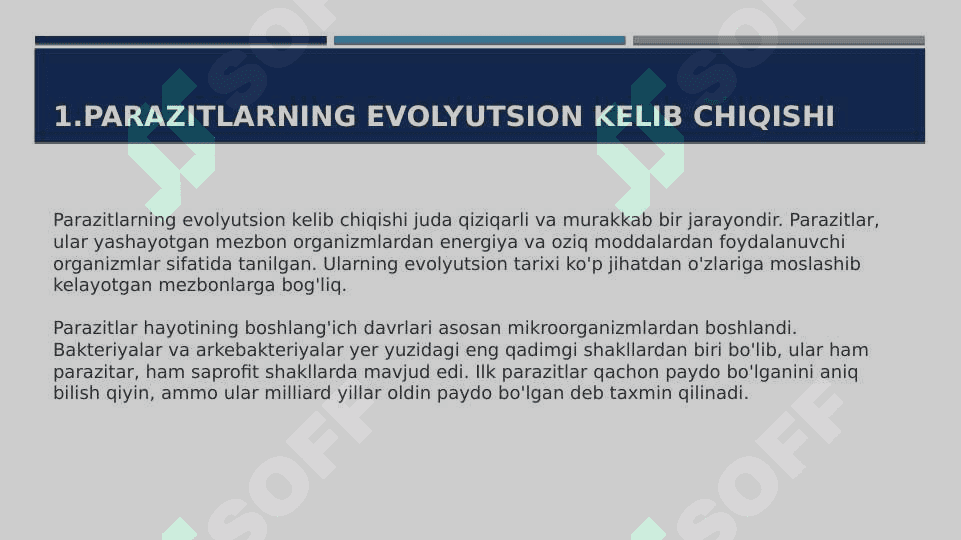 PARAZITLARNI KELIB CHIQISH EVALUTSIYANI SHAJARA DARAXTNI TUZISH. ODAM PARAZITLIK QILUVCHI HASHAROTLAR 2