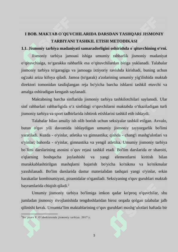 Maktab o`quvchilarida darsdan va sinfdan tashqari jismoniy tarbiyani tashkil etish metodikasi 5