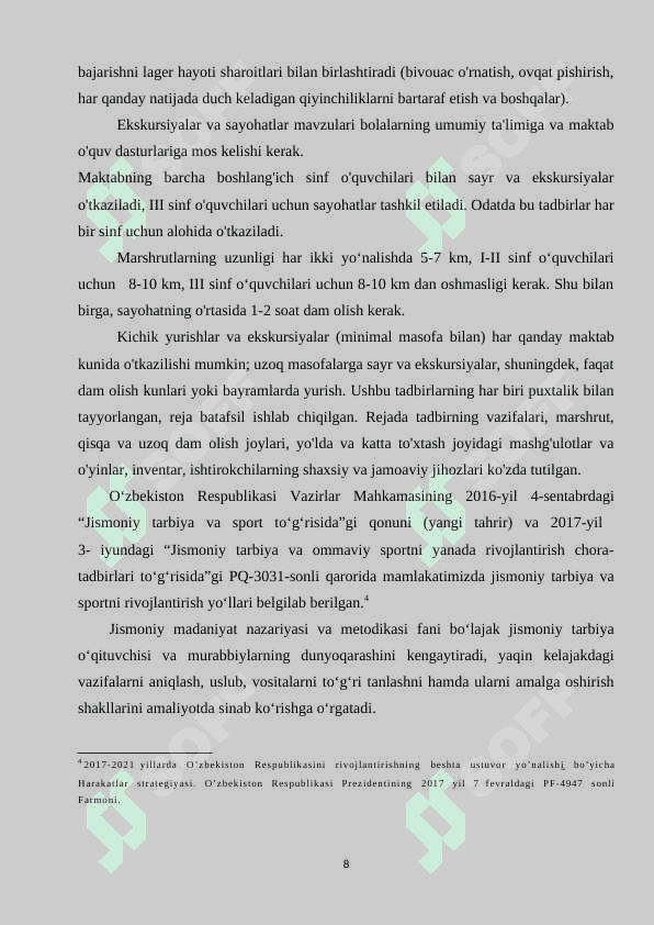 Maktab o`quvchilarida darsdan va sinfdan tashqari jismoniy tarbiyani tashkil etish metodikasi 8