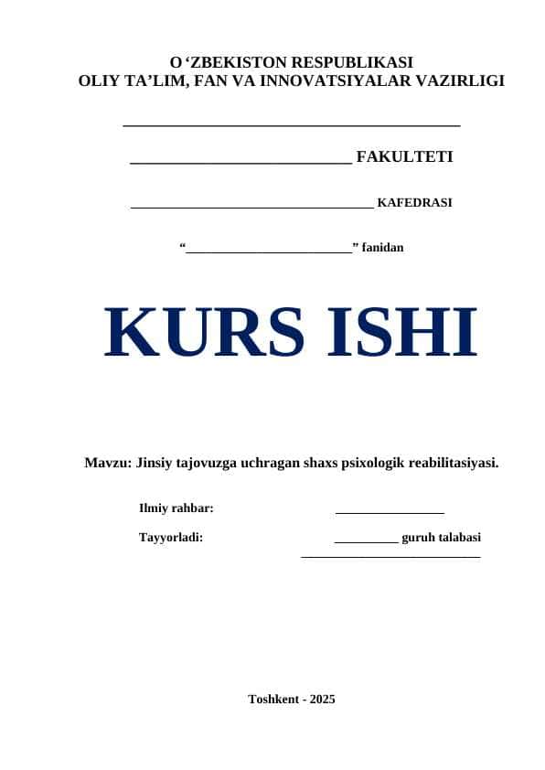 Jinsiy tajovuzga uchragan shaxs psixologik reabilitasiyasi