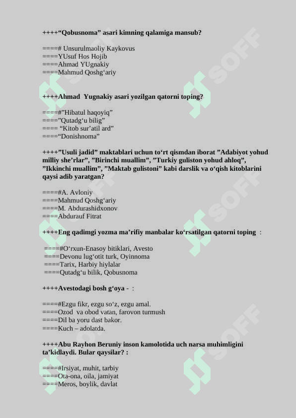 Pedagogika tarixi fanidan test. 100 talik 4