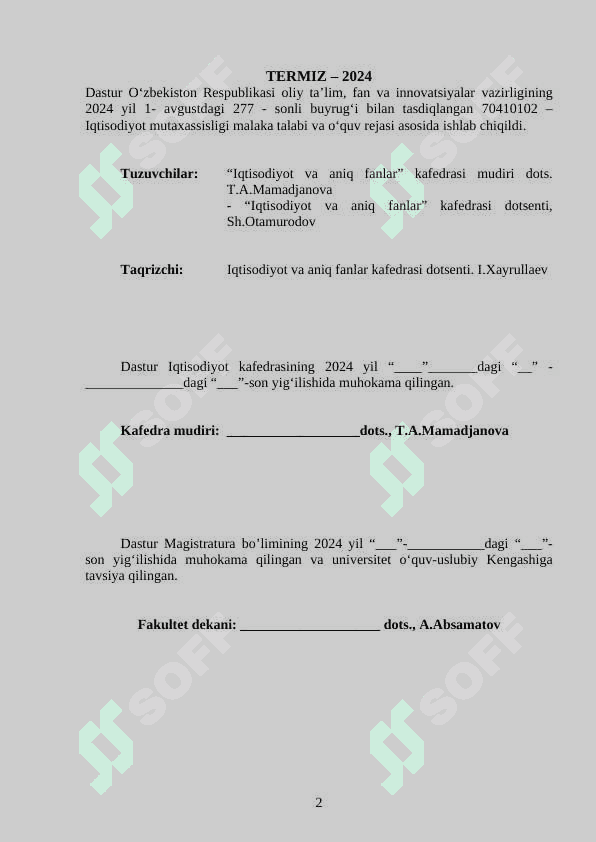 ILMIY-TADQIQOT ISHI VA MAGISTRLIK DISSERTATSIYASINI TAYYORLASH  DASTURI 2